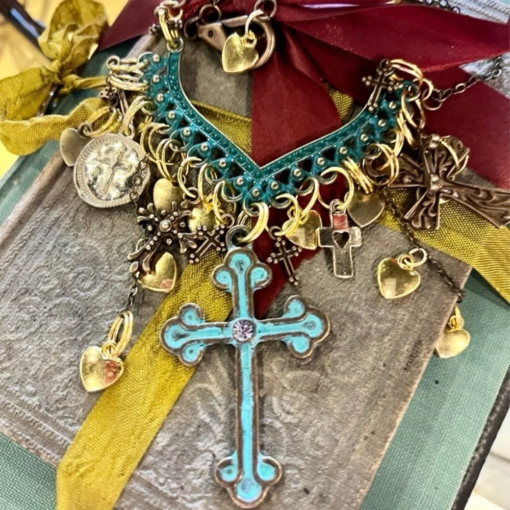 Cross statement necklace. Boho spiritual necklace. Beautiful and full of grace.
