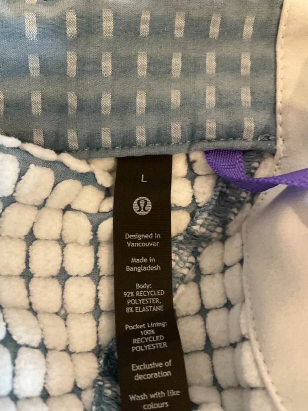 lululemon Water-Repellent Fleece Hiking Vest | Blue Grid Print | Size L | NWT