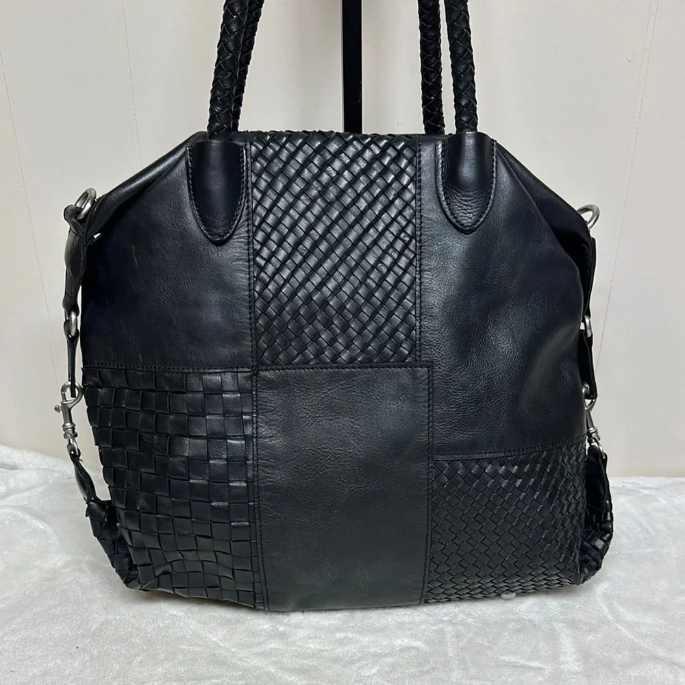 PATRICIA NASH SLOUCHY DISTRESSED  3 WAY WEAVE PALOMA HANDBAG  Black with Dustbag