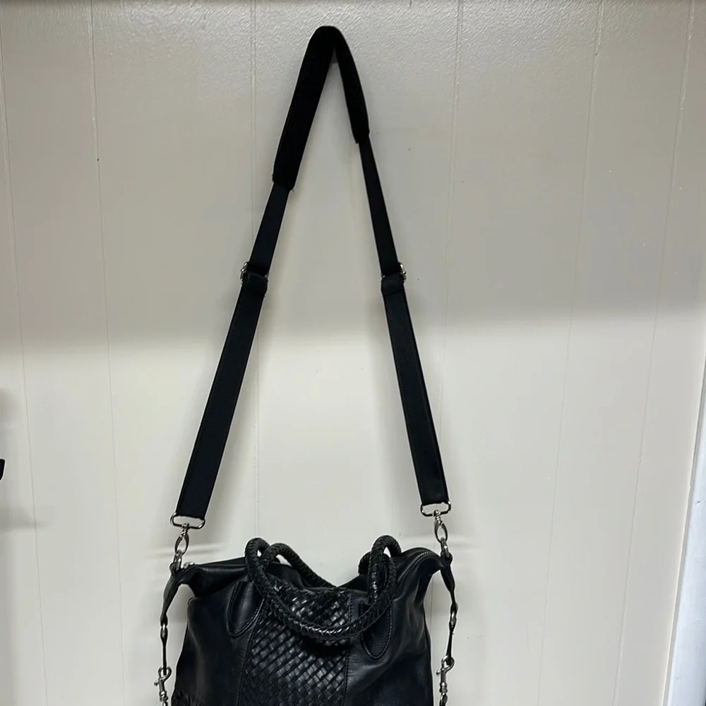 PATRICIA NASH SLOUCHY DISTRESSED  3 WAY WEAVE PALOMA HANDBAG  Black with Dustbag