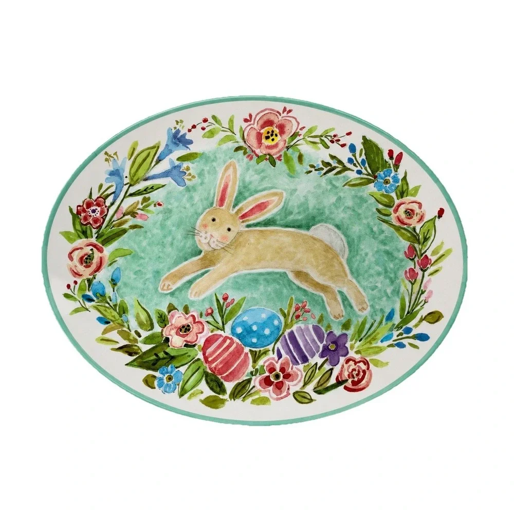 NEW Certified Joy of Easter Bunny Rabbit  Melamine Large  Oval Tray Pretty