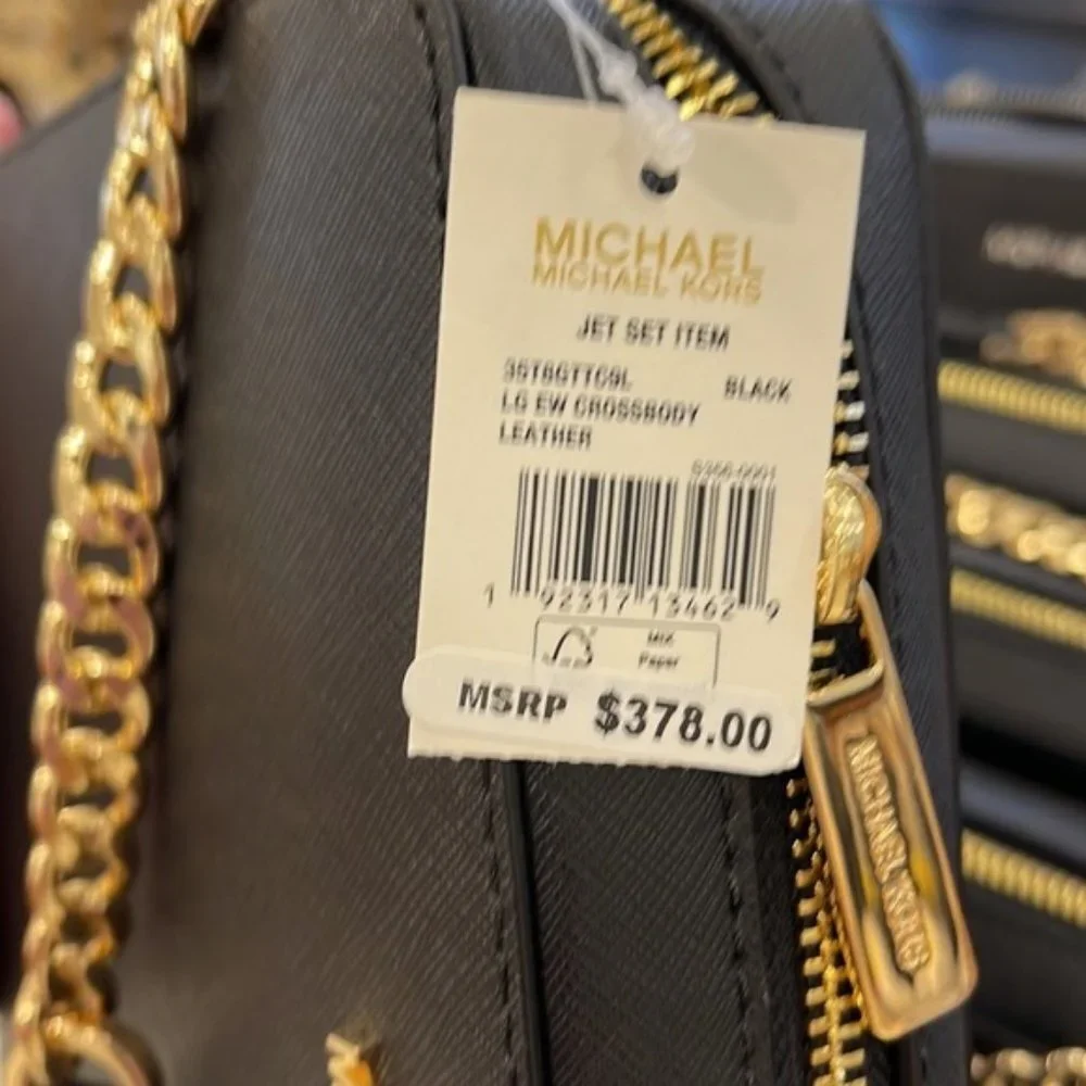 Michael Kors Jet Set Item Large East West Zip Crossbody Leather Black