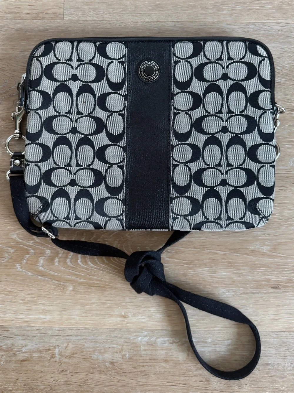 Coach Signature Canvas iPad Case Black Tablet Sleeve Crossbody Bag