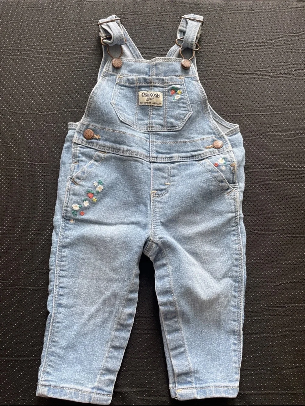 OshKosh B'gosh Light Blue Denim Overalls with Embroidered Flowers