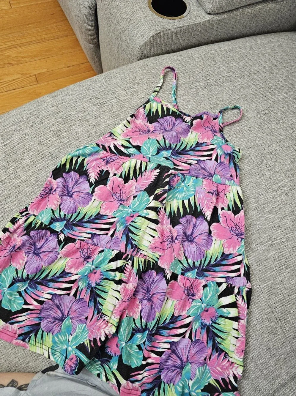 The Children's Place Black Tropical Floral Sundress with Pink, Purple, Teal