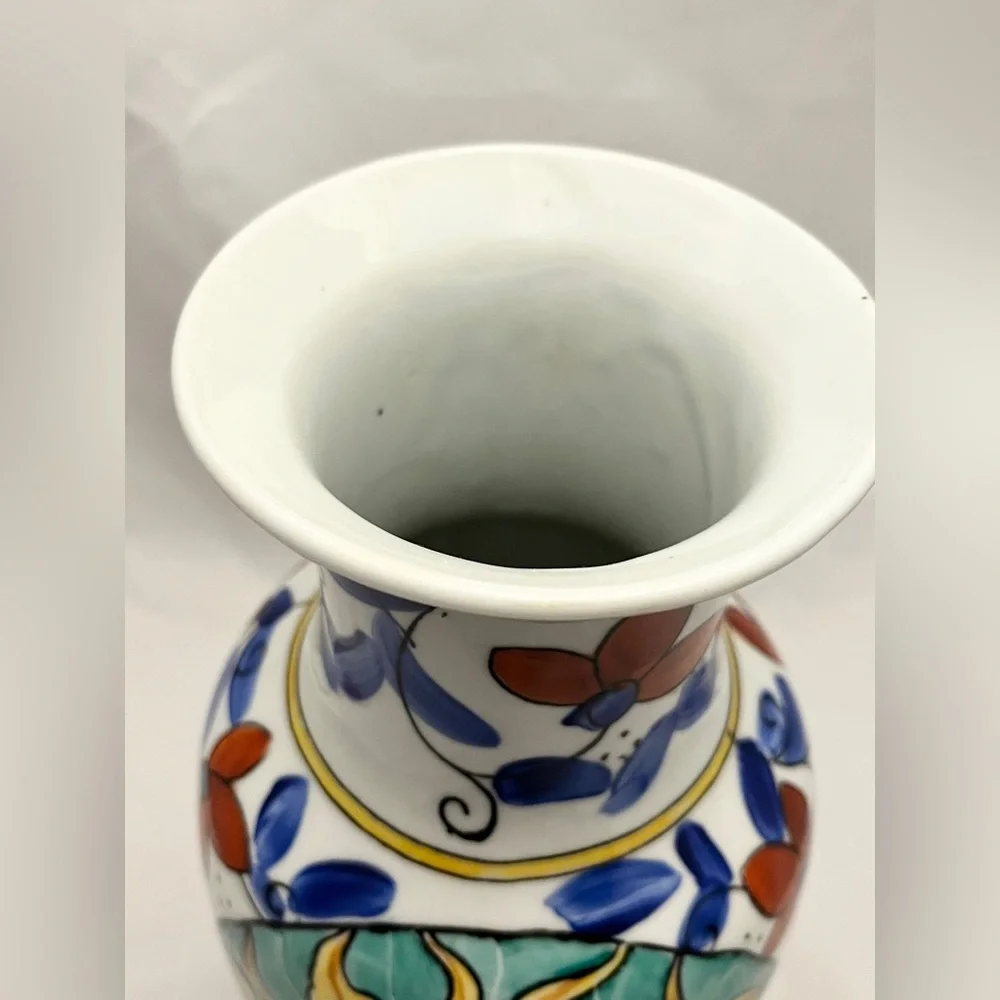 Hand-Painted Sunburst Ceramic Vase, 12 inch tall, MCM Home Decor EUC