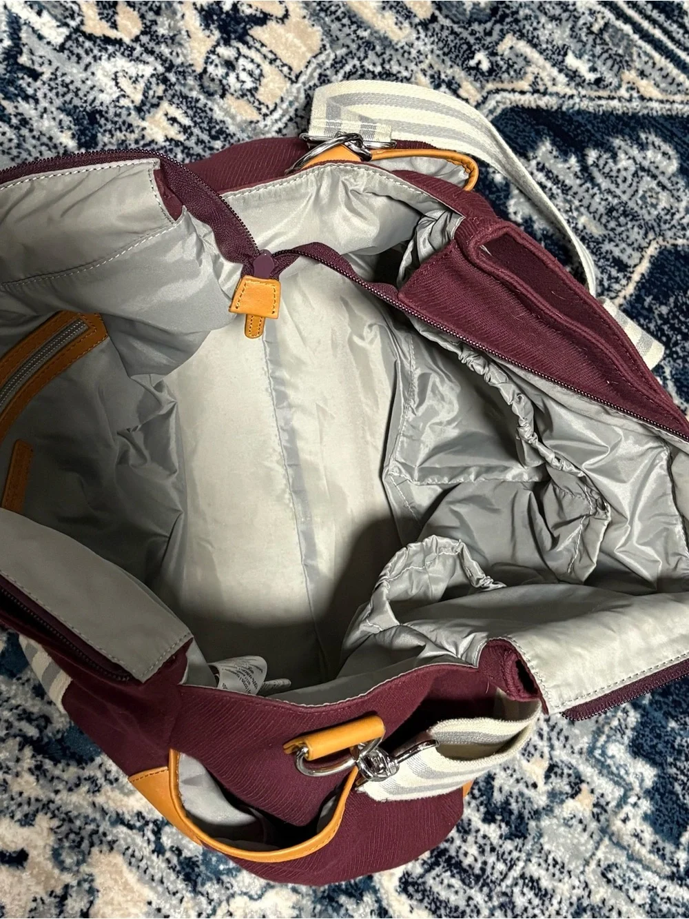 Pottery Barn Kids Burgundy Canvas Duffel with Tan Accents