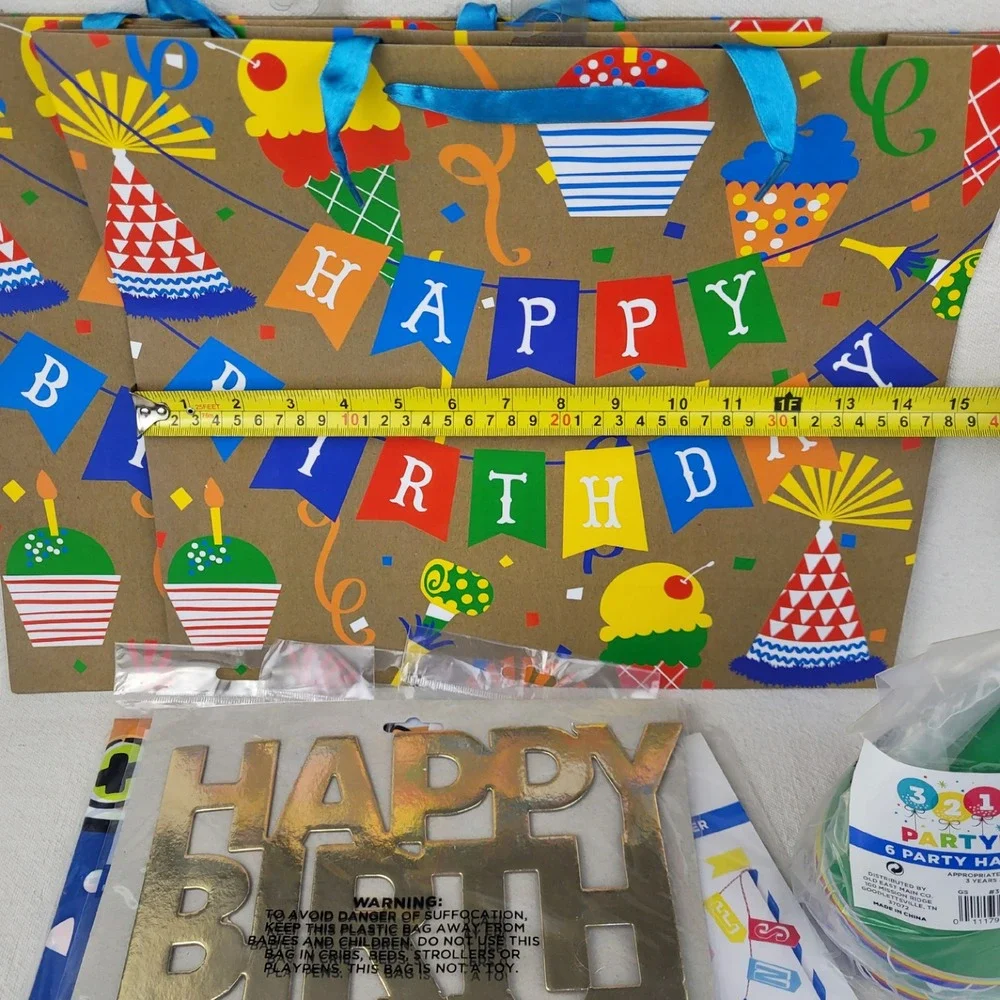 321 Party Birthday Supplies Bundle Tablecloths Cake Topper Hats Gift Bags Set