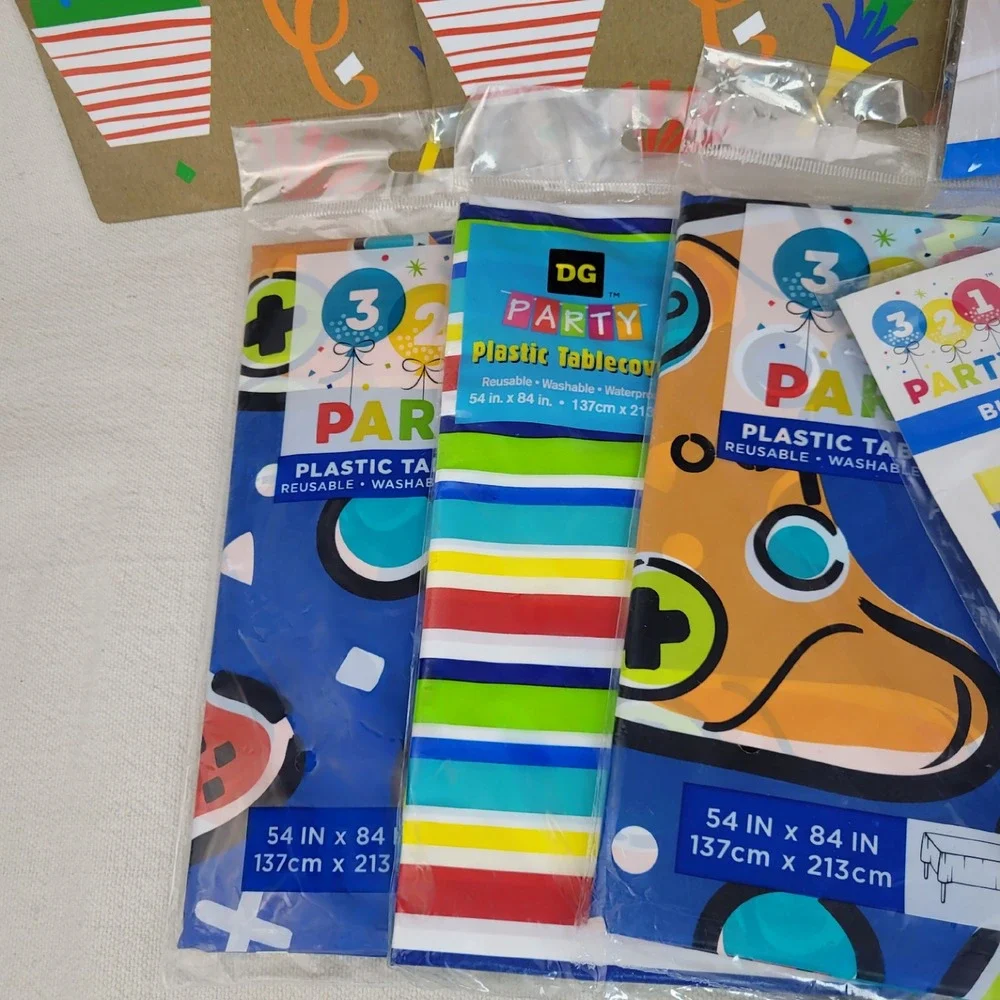 321 Party Birthday Supplies Bundle Tablecloths Cake Topper Hats Gift Bags Set