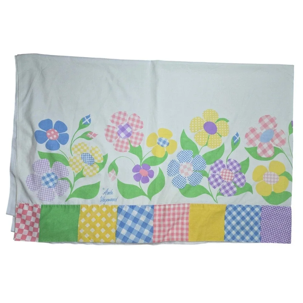 VTG Burlington House Gold Star Twin Flat Sheet Anita Wagenvoord Floral Gingham