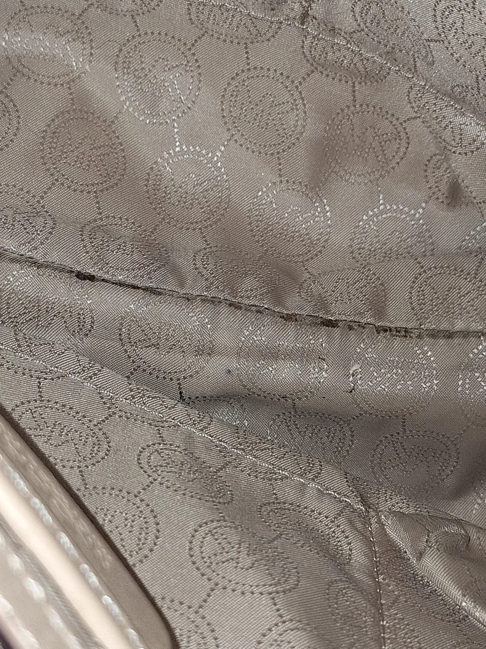 Michael Kors Beige and Tan MK Logo Shoulder Bag with Gold Hardware