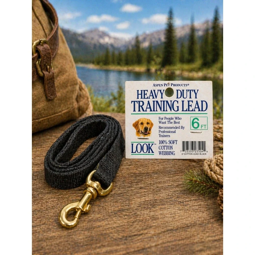 Aspen Pet Products Heavy Duty Training Lead 6ft Black Cotton Webbing‎ Dog Leash