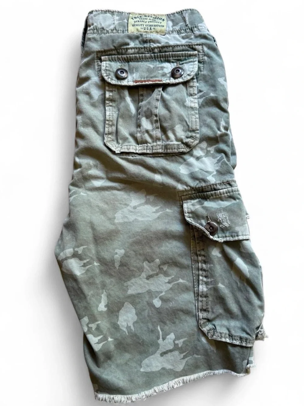 True Religion Men's Camouflage Cargo Utility Shorts - Olive Green