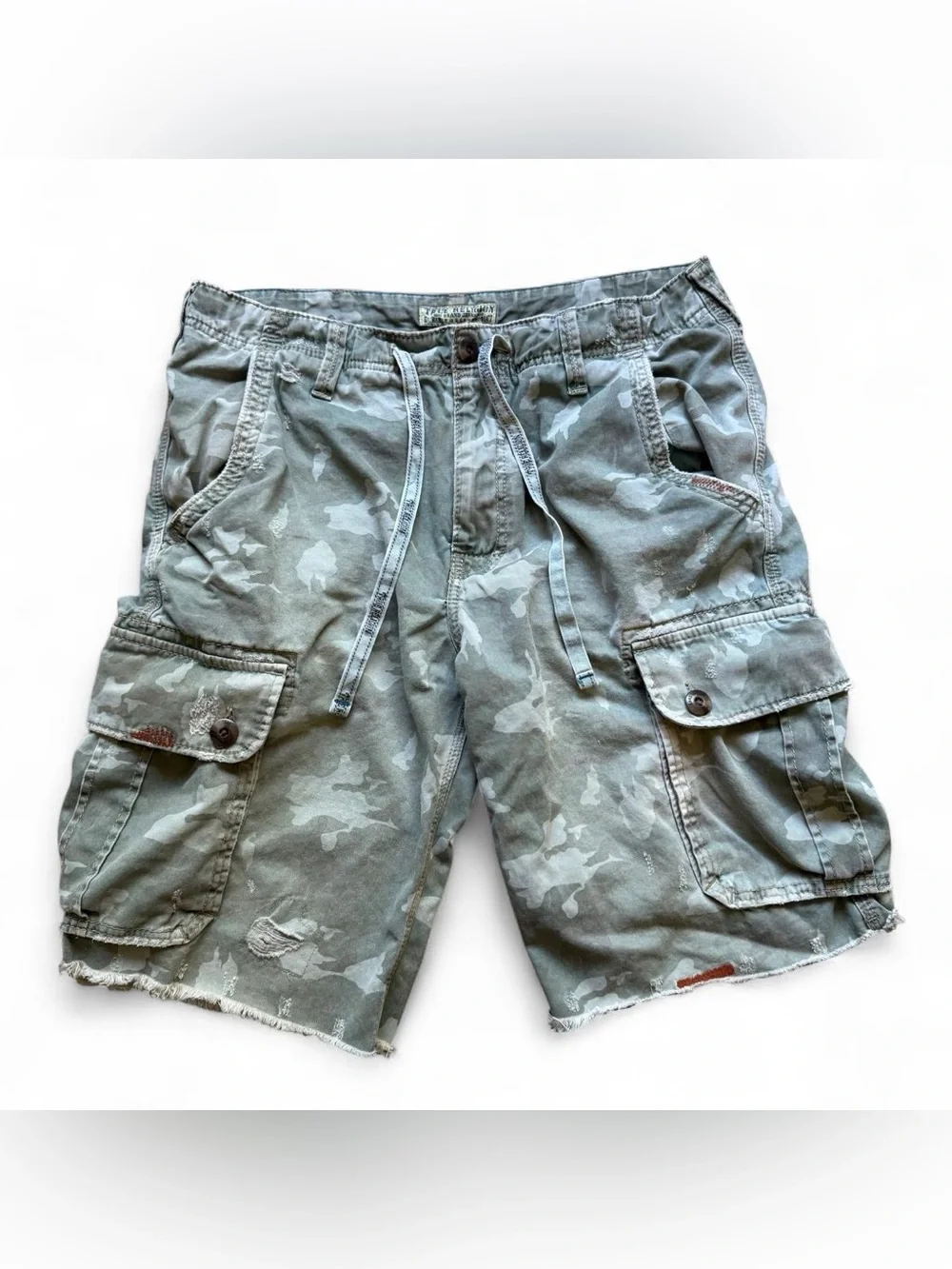 True Religion Men's Camouflage Cargo Utility Shorts - Olive Green