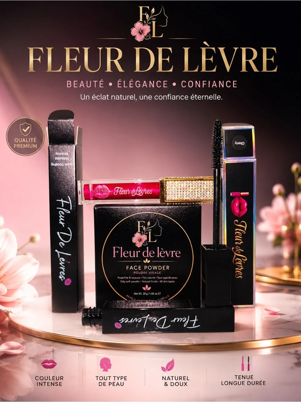 New Balance Fleur de Lèvre Pink Lip Gloss & Black Mascara Set