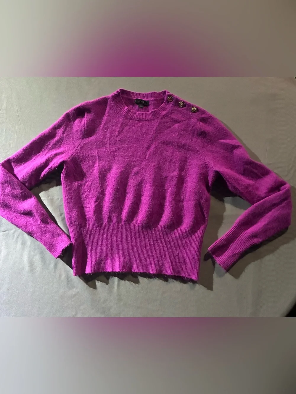 J. Crew Magenta Button-Shoulder Crewneck Sweater