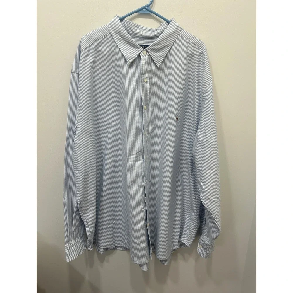Polo Ralph Lauren Button Down Shirt Mens 4XB Blue Striped Oxford Flesh Pony $138