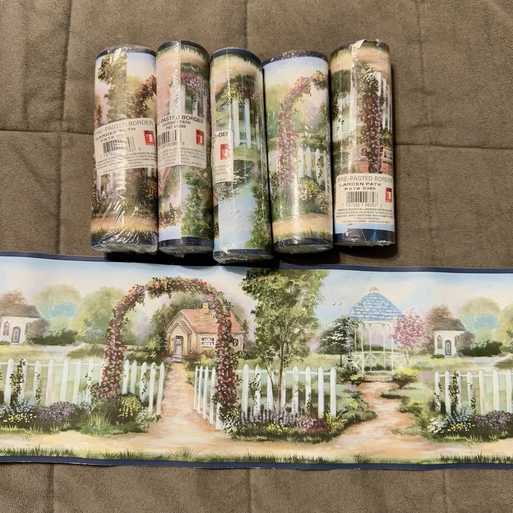 Garden Path Pre Pasted‎ Wallpaper Border Lot 6 Rolls Floral 4yd DG Cottage Core