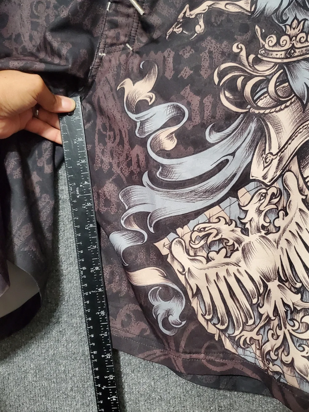 Vintage Y2K Affliction Skull Medallion Grey Black Board Shorts Mens 34 Eagle