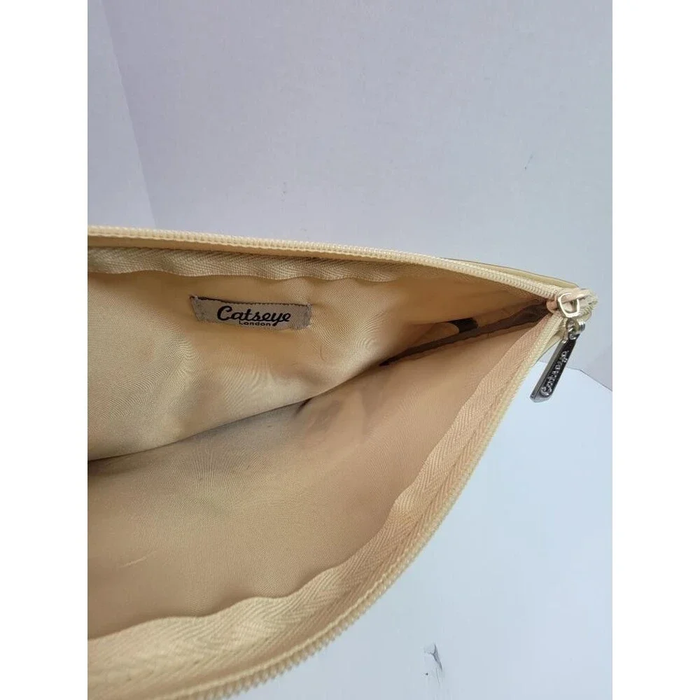 Catseye London Pug Dog Makeup Bag Beige Glossy Zipper Pouch Cosmetic Case