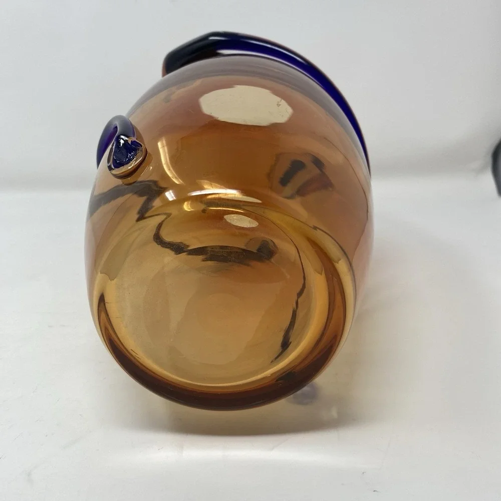 VTG Hand Blown Murano Art Glass Red Amber Swirl‎ Wrap Mid Century Lava 12