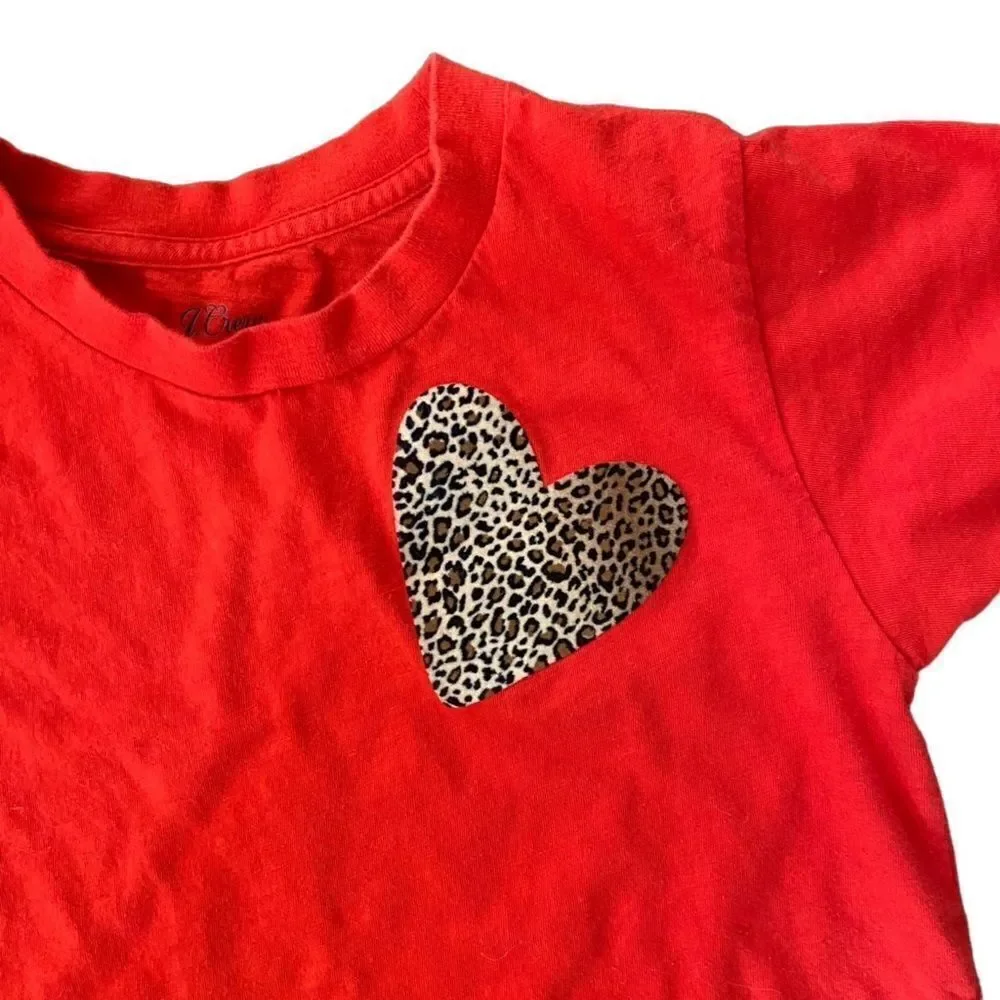 J. Crew Leopard Heart Tee Red XXS 100% Cotton