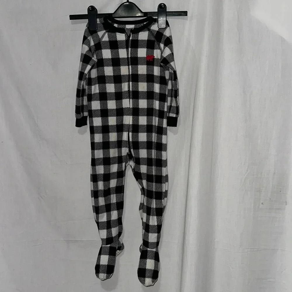 black & white checkered / gingham / plaid Children's Place footie pjs size 2T
