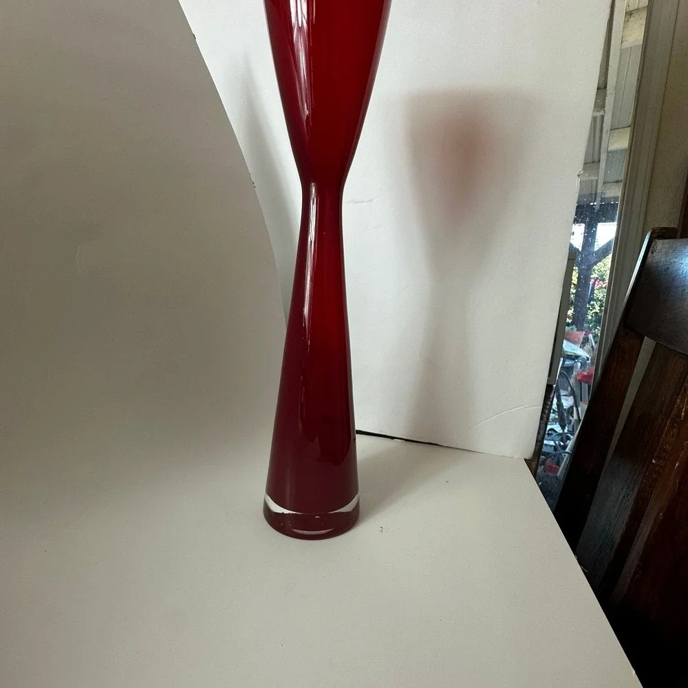 Mid‎ Century Scandinavian Red Glass Vase tall elegant