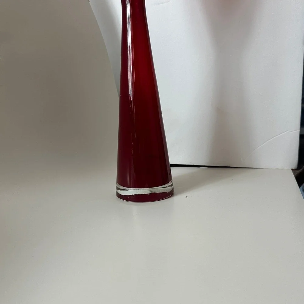 Mid‎ Century Scandinavian Red Glass Vase tall elegant