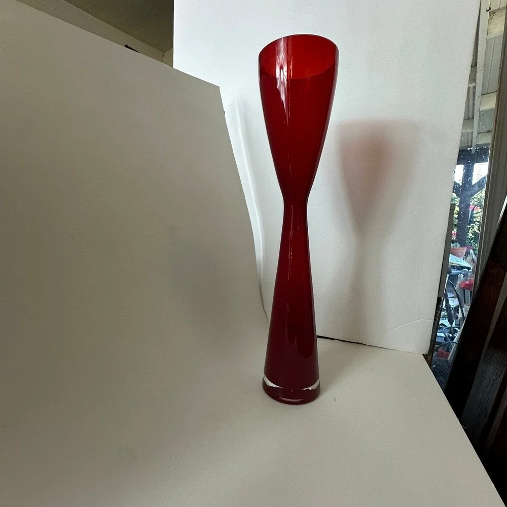 Mid‎ Century Scandinavian Red Glass Vase tall elegant