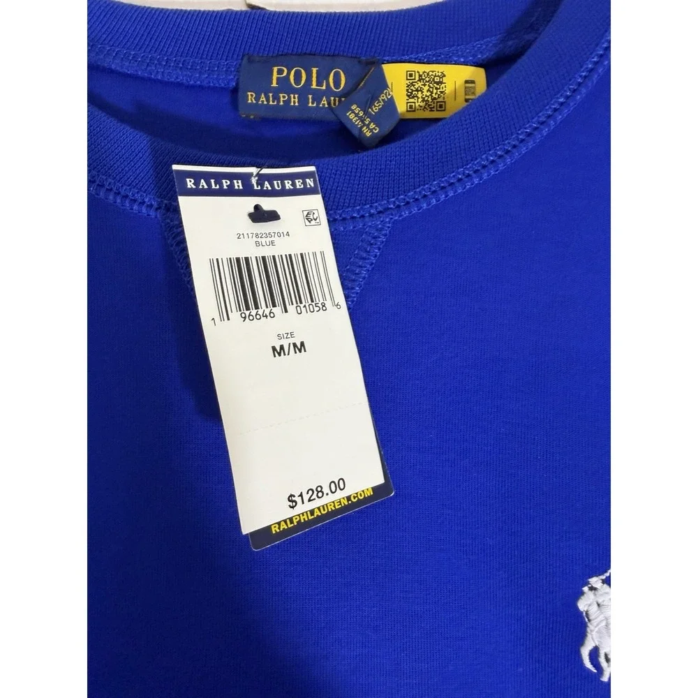 NWT Men POLO RALPH LAUREN The RL Fleece Sweatshirt Blue SZ Med White‎ Pony