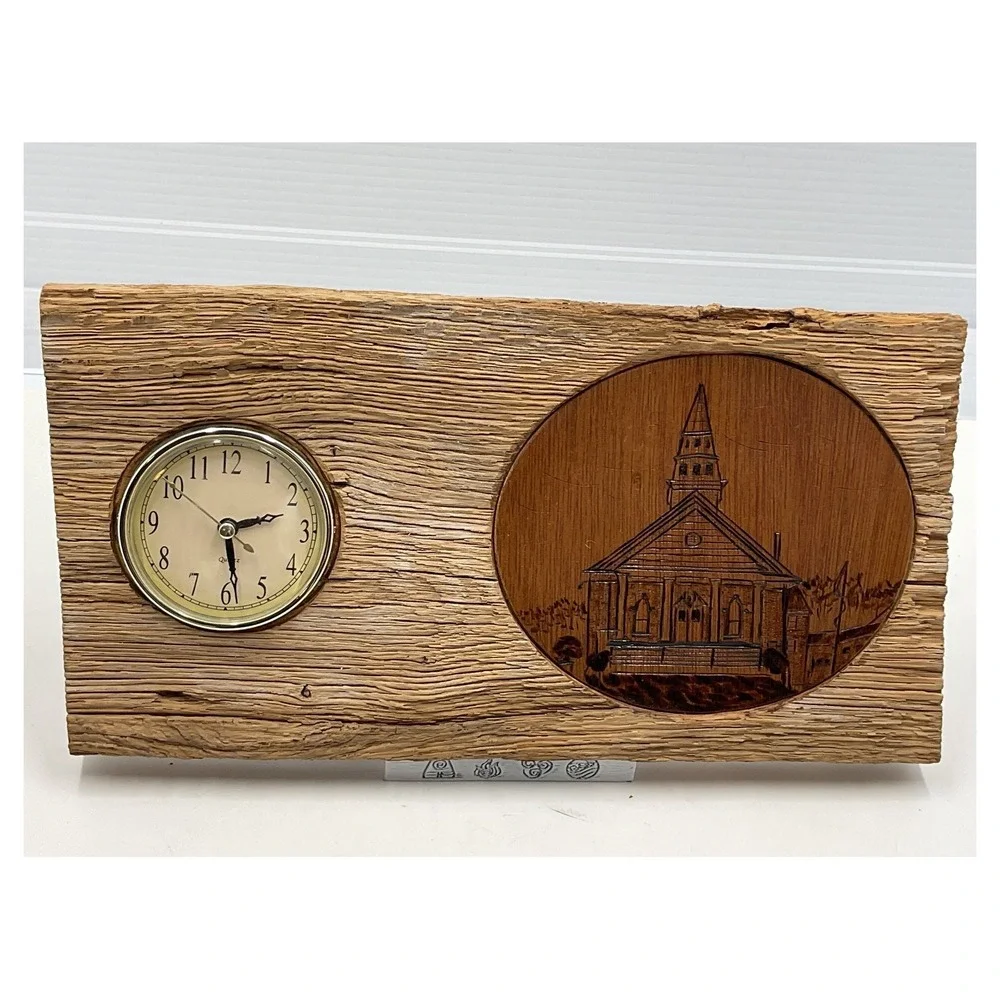 D. Mull 2004 Vintage Reclaimed Wood Wall Clock Rustic Church Wood Burning‎ Art