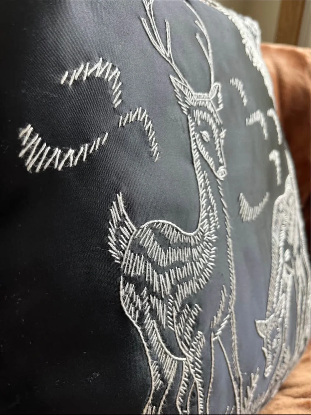 Vintage Deer Embroidered Throw Pillow
