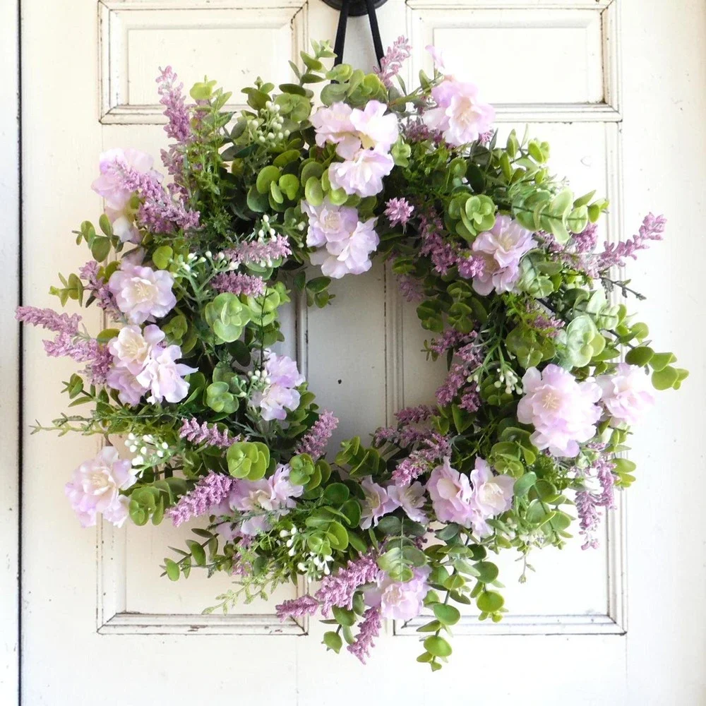 Lavender‎ Front Door Wreath, Eucalpytus, Purple Blossoms, Mothers Day Gift