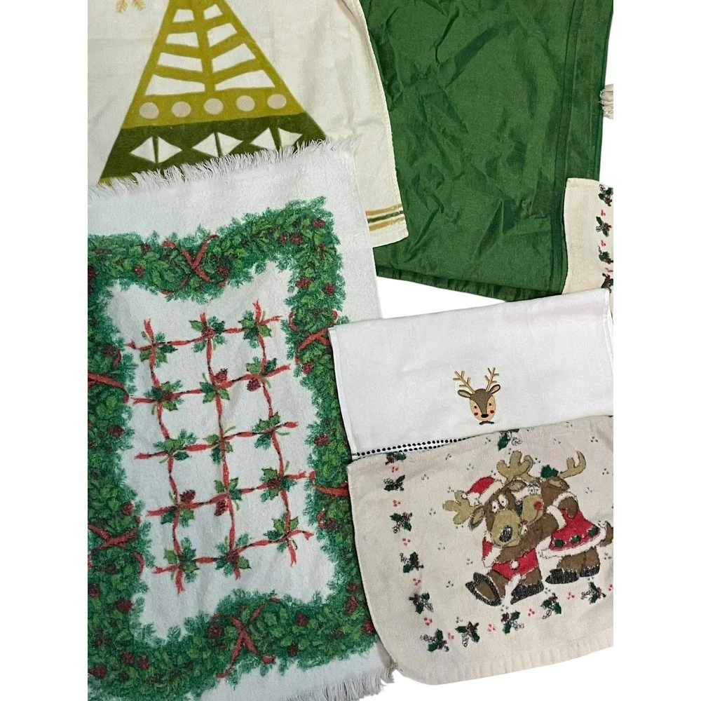 Lot 13 Vintage & Modern Christmas‎ Kitchen Towels & Table Runner Holiday Cotton