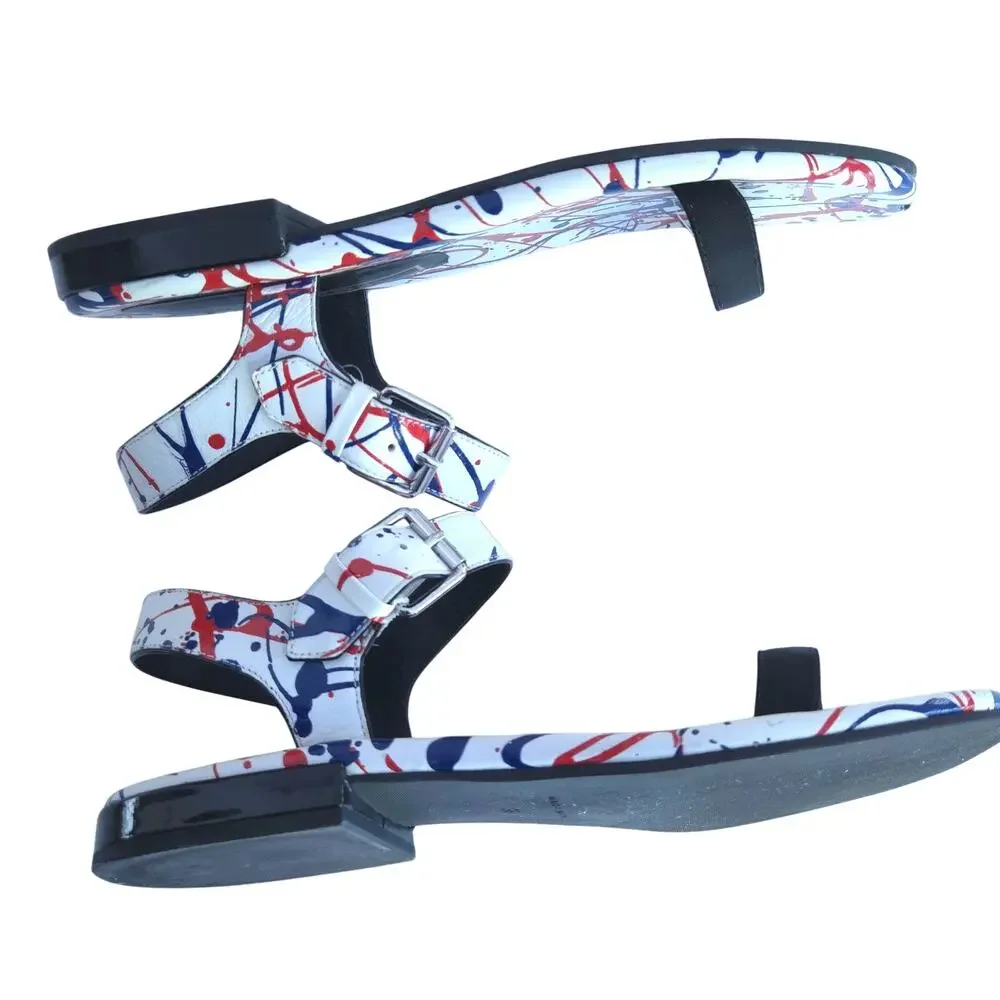 Marc Jacobs Elizabeth Multi-Color Paint Splatter Flat Sandal, Size 38 / US 8