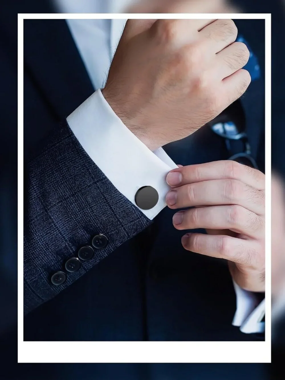 Classic Round Silver Cufflinks Set for Men - 5 Pairs Stainless Steel Wedding