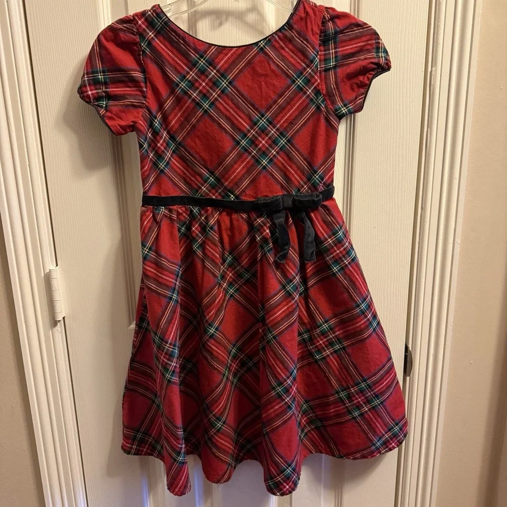 Hope and‎ Henry Red Plaid Christmas Holiday Dress Kids Girls Size 8 Velvet Trim