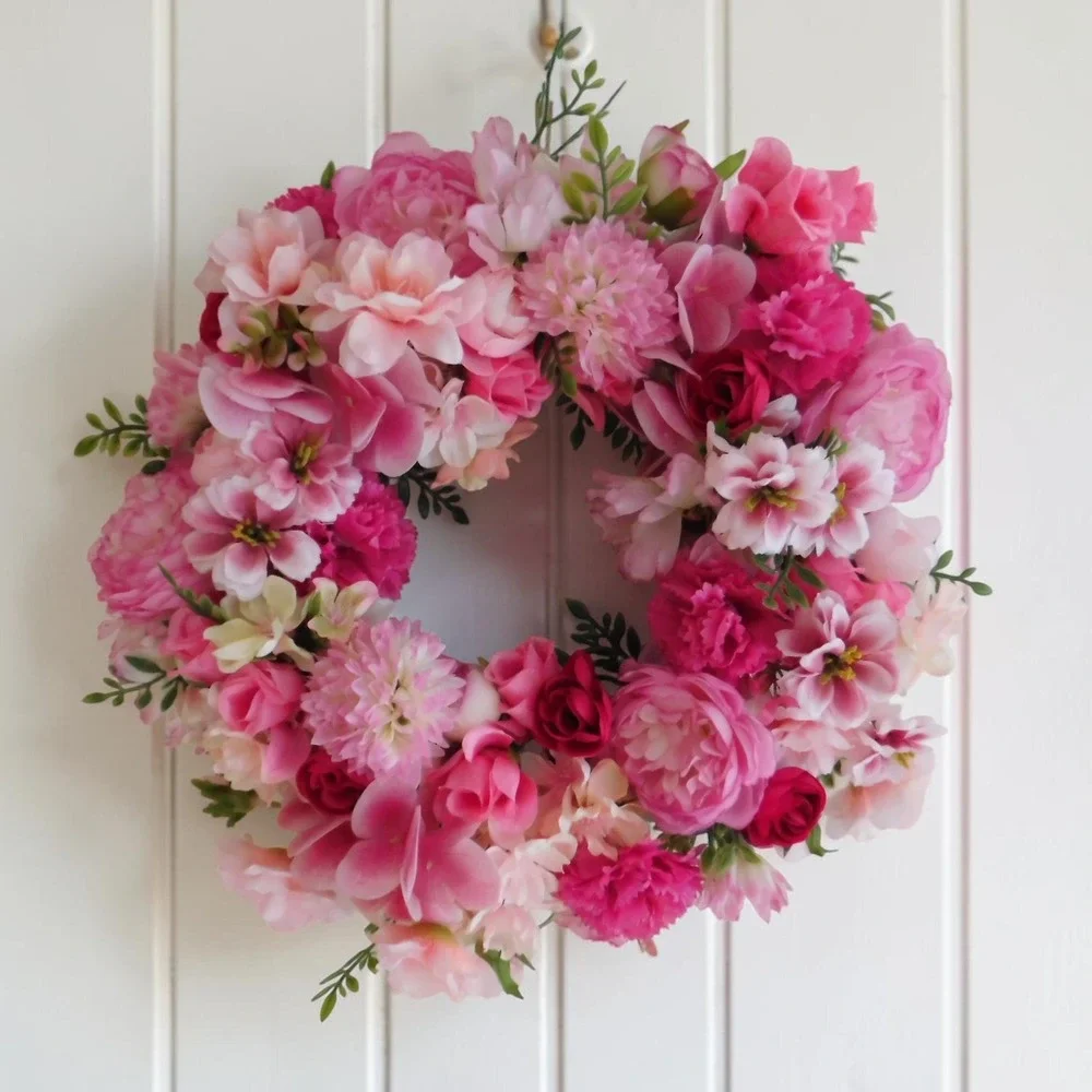 Small Pink Floral Wreath Home Decor Accent Cottagecore Farmhouse Summer wreath