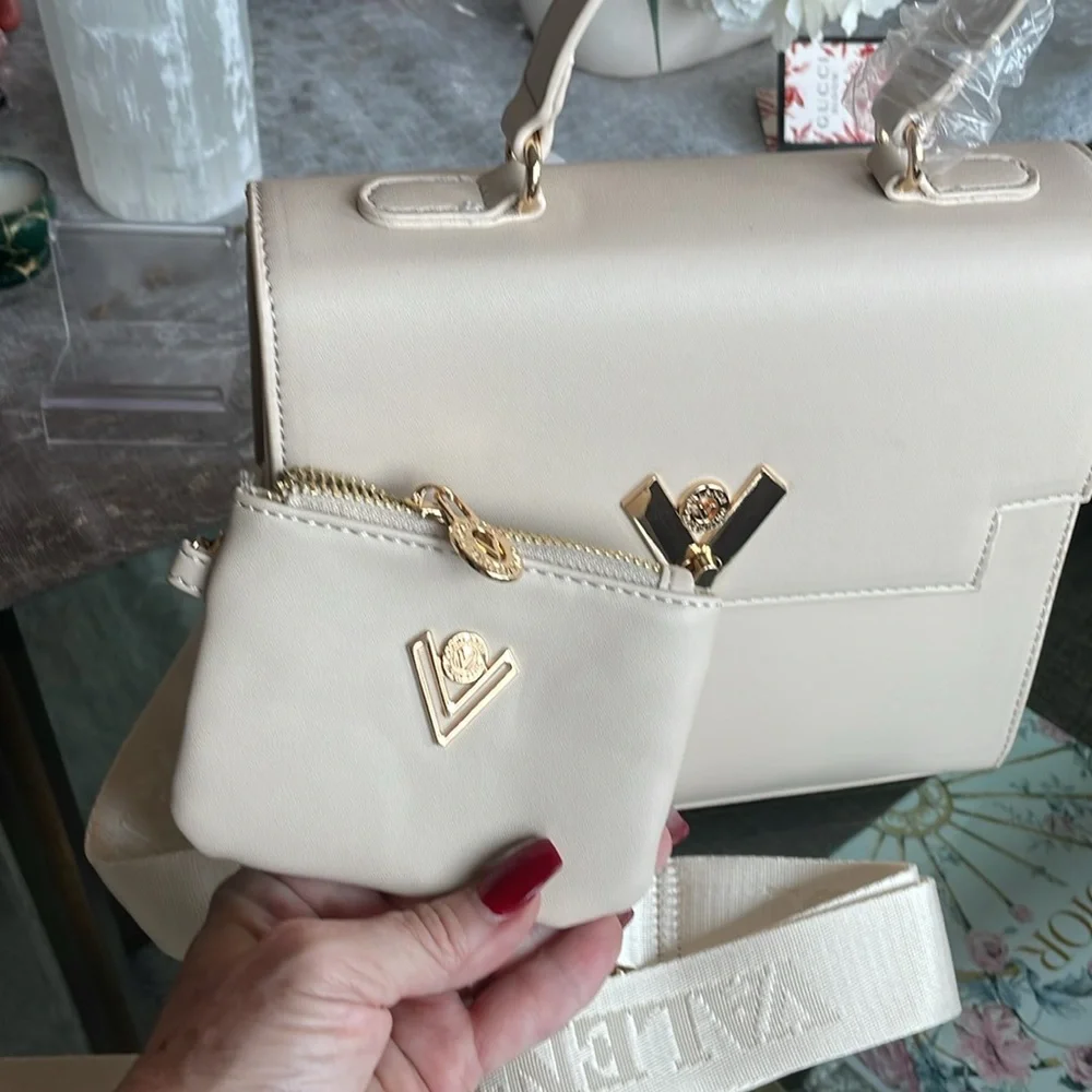 Valentino Orlandi Cream Satchel with Gold Hardware