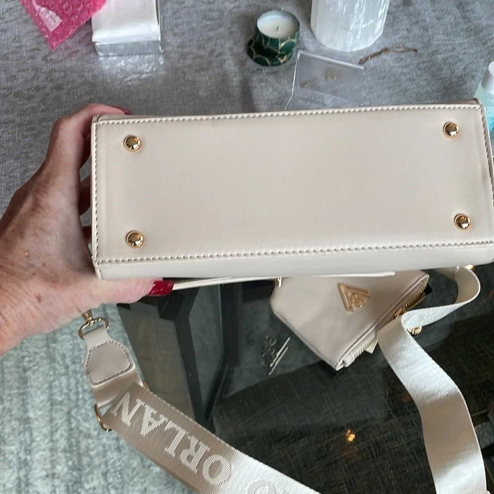 Valentino Orlandi Cream Satchel with Gold Hardware