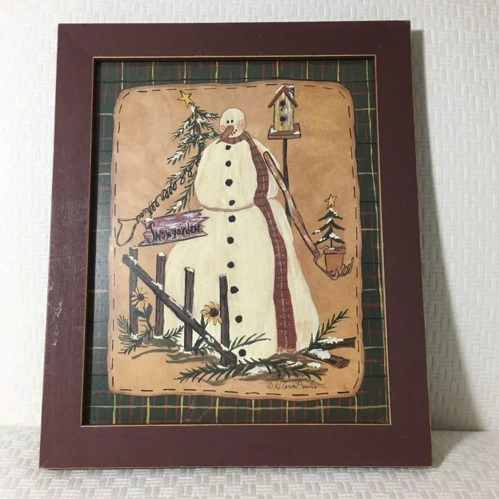 Rustic‎ Snowman Winter Garden Scene Picture