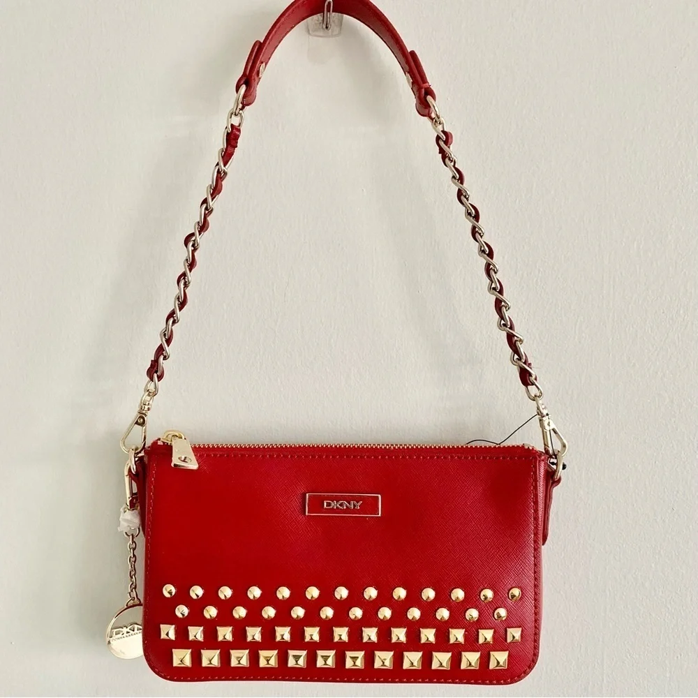 DKNY Red & Gold Studded Shoulder Bag & Crossbody NWT