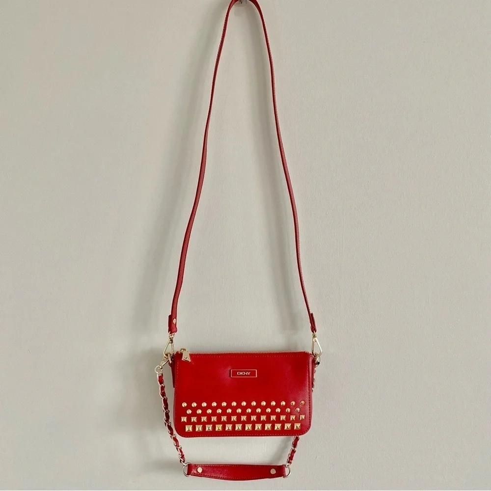 DKNY Red & Gold Studded Shoulder Bag & Crossbody NWT