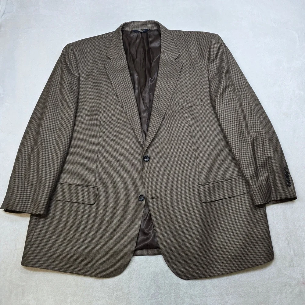 Joseph Feiss Gold Sport Coat Mens 52R 52S Brown Houndstooth Wool Blazer‎