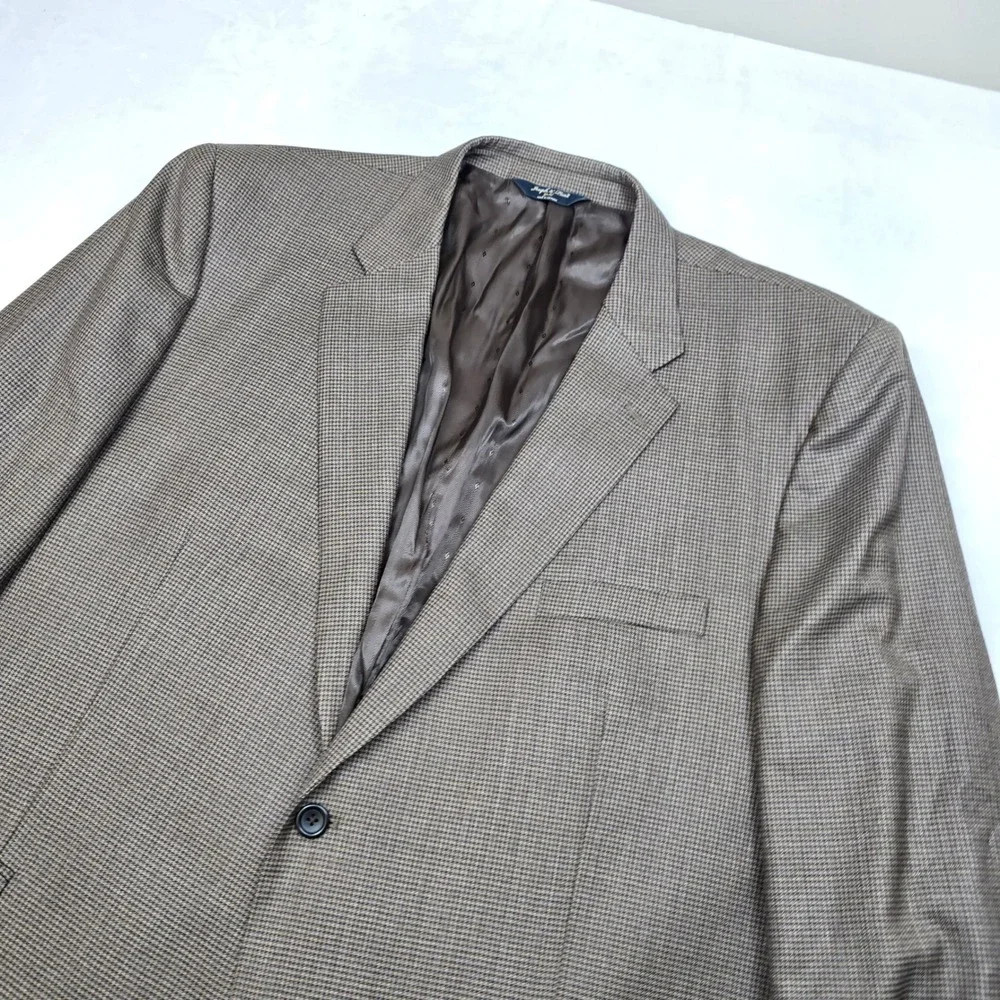 Joseph Feiss Gold Sport Coat Mens 52R 52S Brown Houndstooth Wool Blazer‎