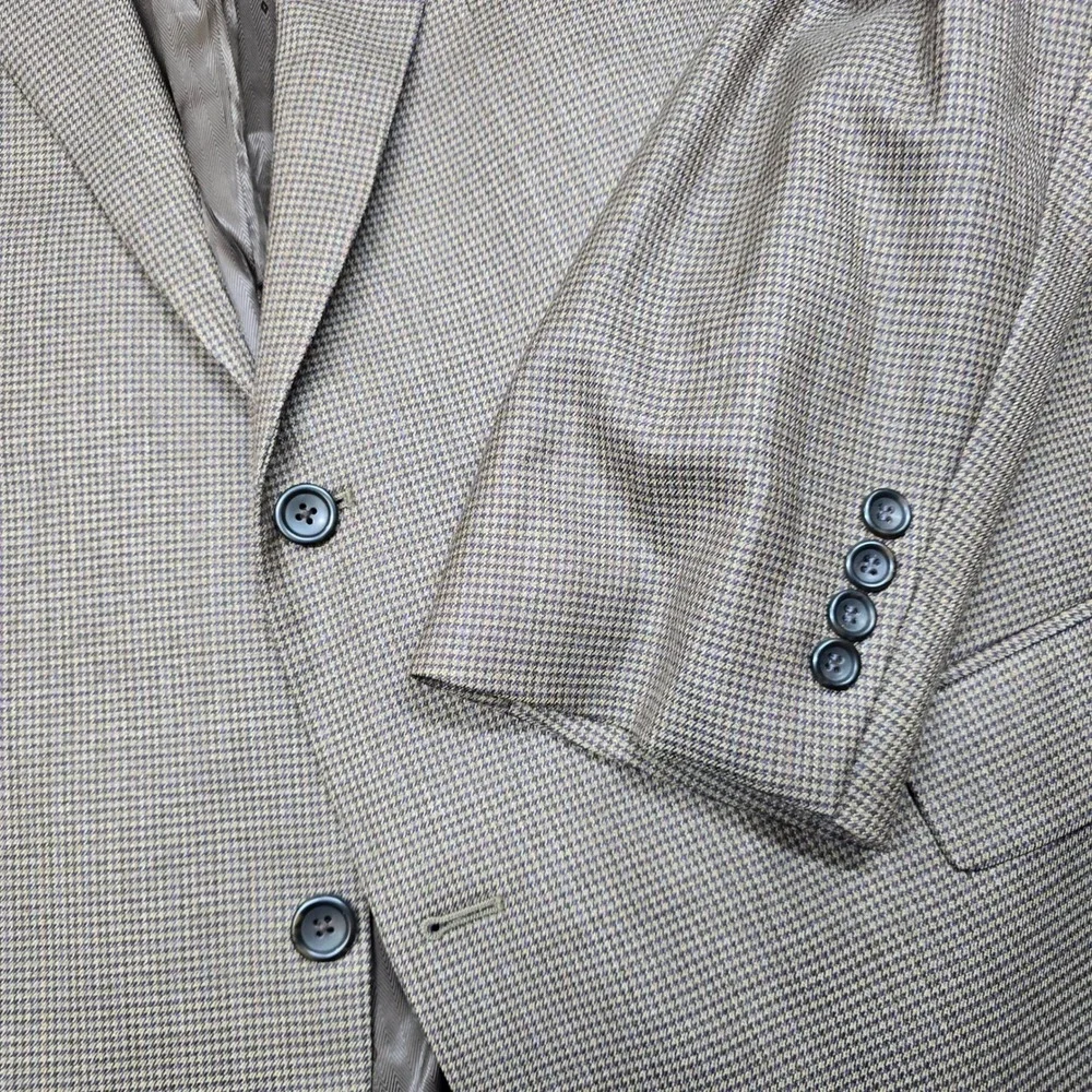 Joseph Feiss Gold Sport Coat Mens 52R 52S Brown Houndstooth Wool Blazer‎