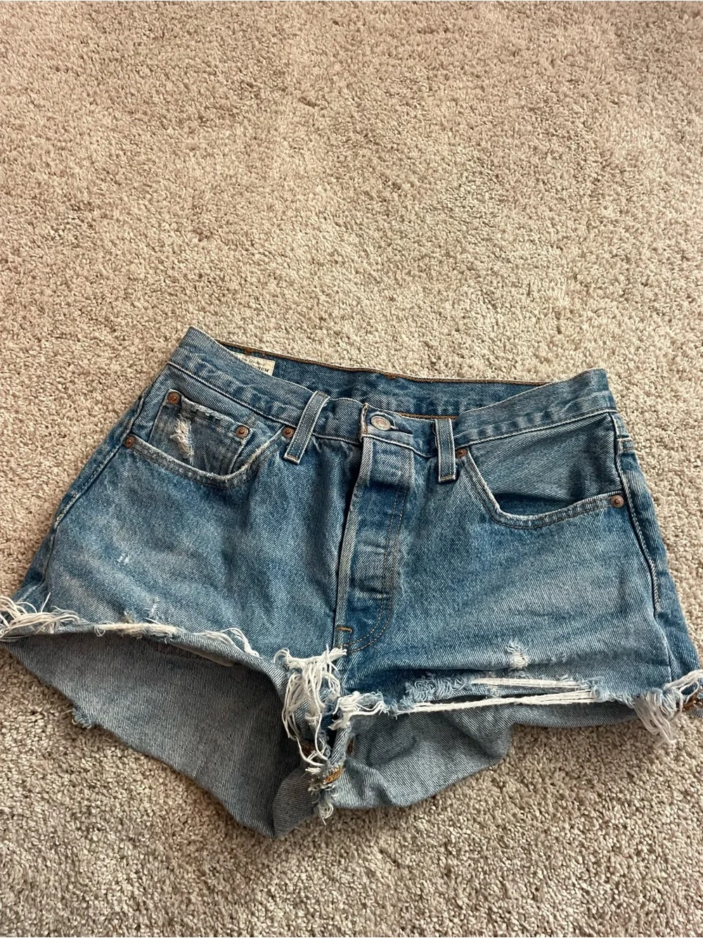 Classic Distressed Denim Shorts - Blue