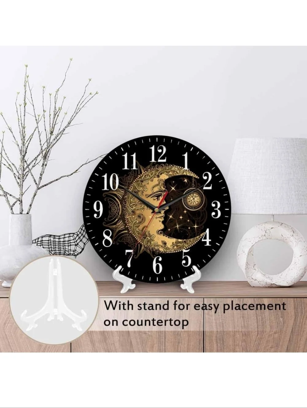 Gold Moonface Decorative Wall Clock - Black