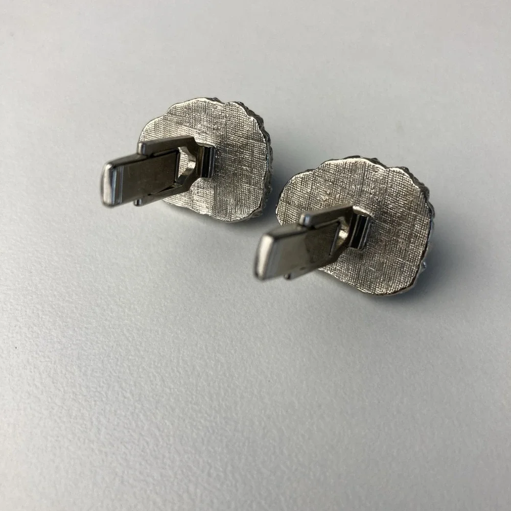 Vintage Blue Nugget Silver‎ Tone Cufflinks Pat. 2.974.381 Classic Retro Mens